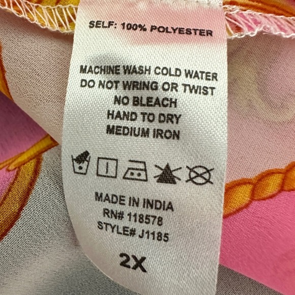 Fresh of LA Womens Top 2X Pink Gold Scroll Chain Print Sheer Feminine Retro 90s - Picture 8 of 8